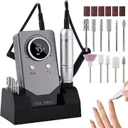 Electric 45000RPM Nail Drill Machine Rechargeable Portable Nail File Electric DIY Nail Drill Kit with Smart LCD Screen for Gel Nail Manicure and Pedicure Reflective Body etc (Grey)