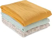 Hauck 4-in-1 Muslin Cloth for Babies Cuddle N Clean, 100% Cotton, 80 x 80 cm, Set of 3 (Honey/Mint/Leo Natural)