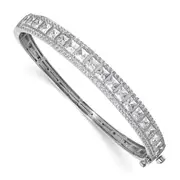 14k White Gold 5 Ct. Lab Grown Diamond VS/SI+ G+ Round and Princess Hinged Bangle Bracelet
