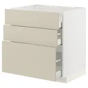 METOD / MAXIMERA base cab f hob/3 fronts/3 drawers, white/Havstorp beige, 80x60x80 cm