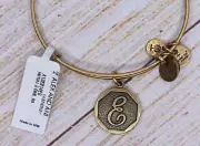 NEW NWT Alex and Ani Initial Letter E Charm Bangle Gold Bracelet