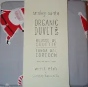 Pottery Barn Kids X West Elm Smiley Santa Organic Duvet Cover Twin 68" X 86"