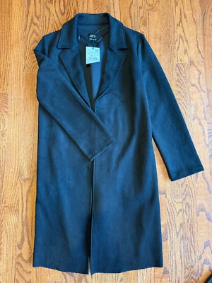 ZARA Lapel Collar Wool Texture Long Open Front Coat Women's Size Small NWT