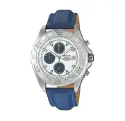 *RARE* Casio Men's Edifice Chrono White Dial MTD1032E 100M WR Blue Leather Watch