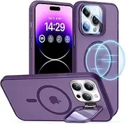 [degeca] for iPhone 14 Pro Max Case, Military Grade Drop Protection, Compatible with MagSafe, Built-in Stash Stand & Camera Lens Protector, Magnetic Phone Case 6.7", Deep Purple
