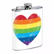 Rainbow Heart Em1 Flask 8oz Stainless Steel Hip Drinking Whiskey