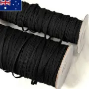 Black Braided Elastic Cord Flat 4mm Wide Stretch Strap DIY Mask 10/20/40 Metres