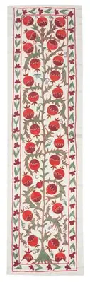 21x72 in Embroidered Table Runner. New Cotton Wall Hanging in Red and Green