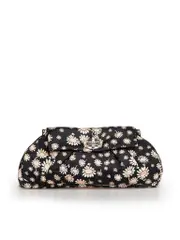 Black Satin Floral Print Clutch