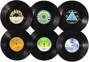 6PCS Vinyl Record Coasters for Drinks, Funny Bar Vintage Coasters Beer Coffee Tea Drinking Coaster, Suit for Home Bar Party Music Decor Housewarming Hostess Gifts