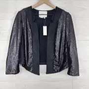 Anthropologie Jacket Women S Black Sequin Suede Blazer Shonda Open Front Cropped
