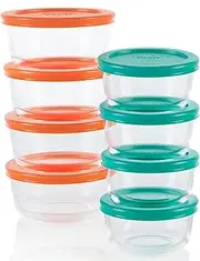 Pyrex 1136618 Simply Store Round Glass Food Containers with BPA Free Plastic Multi Coloured Lids, 16 Piece Set