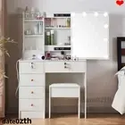 Dressing Table Stool Set Makeup Sliding Mirror Vanity Desk Storage Drawers White
