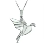 Natural Diamond Accent Origami Bird Pendant in Sterling Silver
