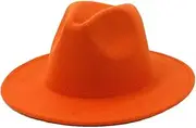 [Generic] Classic Fedora Hat Men Women Orange Felt Hats Fashion Jazz Hat Church Top Hats Wide Brim Trilby Caps