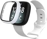 QHBAMD Silicone Breathable Strap Compatible for Fitbit Versa 3 Watch Band, Protection PC Case Cover for Versa 3