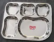 Traditional 8 Piece Stainless Steel 5 compartment Square Thali Plate Bhojan thal