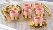 Pink & Gold Espresso Cup & Saucer Set Luxury Porcelain Coffee Cafe Cups 90ml
