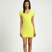 $365 NEW DVF Diane von Furstenberg Wanda Mini Lace Dress Limoncello Yellow 10
