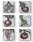 6 Pc Set Food Art Mixed Media Collage Watercolor Botanical Plant Painting Sketch