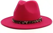 TX GIRL Fedora Hats for Women Mens Autumn Winter Jazz Cotton Fedora Hat Leopard Print Leather Belt Panama Formal Hat (Color : Magenta, Size : 59-60cm)