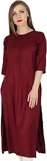 [Bimba] Women Rayon Straight Kurta Kurti 3/4 Sleeve Casual Summer Blouse