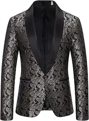 [Aosufei] Men's Print One Button Stylish Suit Jacket Slim Fit Casual Wedding Tuxedo Jacket Lapel Blazer Dinner Suit Coat