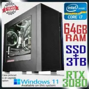 Intel Core i7 Gaming PC RTX 3080 Computer 64GB RAM 1TB SSD + 3TB Desktop System