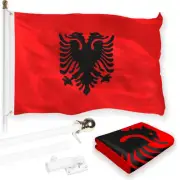 Combo Pack: 6 Feet Tangle Free Spinning Flagpole (White) Albania Flag 3x5