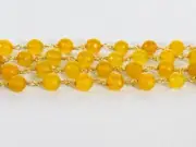 8mm beads beaded bulk roll chain, yellow jade gemstone bead wire wrapped rosary