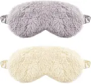 BEZANU Plush Eye Mask, 2 PCS Soft Plush Sleep Eye Cover for Slumber Party, Sleepover Party Supplies (Pink & Grey)