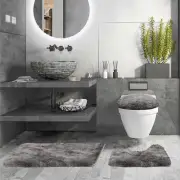 3 Piece Thicken 0.4" Bath Rugs Set, Bath Rug, Contour Mat, Toilet Seat Cover, Su