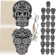 Vaguelly 24pcs Scratch Paper Festival Ornament Kit with 24 Wooden Pens Halloween Party Supplies for Boys and Girls Adults Day Dead Decorations