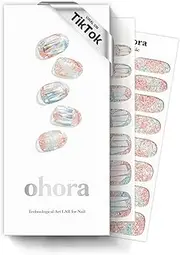 ohora Semi Cured Gel Nail Strips (N Newtro no.1) - Works with Any UV Nail Lamps, Salon-Quality, Long Lasting, Easy to Apply & Remove - Includes 2 Prep Pads, Nail File & Wooden Stick