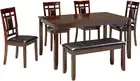 Bennox Dining Room Set, Includes Table, 4 18" Chairs & Bench, Brown