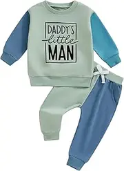 [mlpeerw] Toddler Baby Boy Outfit Dad's Little Dude Long Sleeve Sweatshirt And Pants Set Infant Baby Fall Winter Clothes
