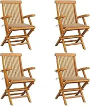 Garden Chairs with Beige Cushions 4 pcs Solid Teak Wood,Outdoor Chairs 32.1KG-3065620