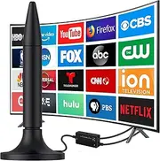 TV Antenna, Digital TV Antenna for Smart TV Indoor, Strong Magnetic Base for Easy Installation, 360°& Long Range Reception for HDTV Channels-Support All Tv's- 10ft Long Cables (Black)