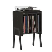 Catzon Record Player Stand with Vinyl Holder End Table for Bedroom Living Room-Black