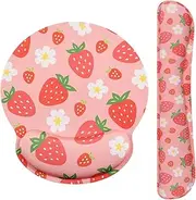Ksriylm Cute Mouse Pad with Wrist Support Keyboard Wrist Rest Set,Ergonomic Mouse Pad with Non-Slip Base for Office Gaming Working Computers,Easy Typing & Pain Relief Mouse Mat,Strawberries Flowers