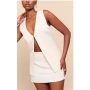 Cream Woven Tailored Hook And Eye Waistcoat, Cream