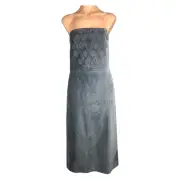 FLANNEL Australian Designer Velour Midi Dress Size 3/L 'Kora Stargazer' Blue NWT