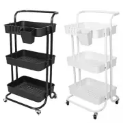 3Tiers Rolling Utility Cart Movable Shelf Storage Baskets Home Organizer w/Mesh