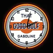 19" That Good Gulf Gasoline Gas Oil Sign Double Orange Neon Clock Man Cave