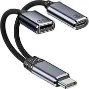 AMAKE USB C to USB OTG Adapter,2-in-1 USB-C Distributor,100W Fast Charging,Suitable for iPhone 15/15 Pro Max,MacBook Pro Air,Galaxy S24,Pixel 7