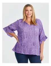 [Taking Shape] Cotton Pigment Embroidered Top in Purple Sapphire