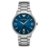 EMPORIO ARMANI 奢華質感時尚日期腕錶-銀X藍(AR11227)/44mm