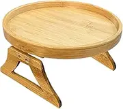GAROZATION Sofa Armrest Tray Couch Side Table Wooden Snack Holder Foldable Round Surface