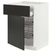 METOD / MAXIMERA base cab f hob/drawer/2 wire bskts, white/Nickebo matt anthracite, 60x60x80 cm