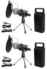 (2) Rockville Dynamic Podcasting Podcast Microphones+Stands+Pop Filters+Cables